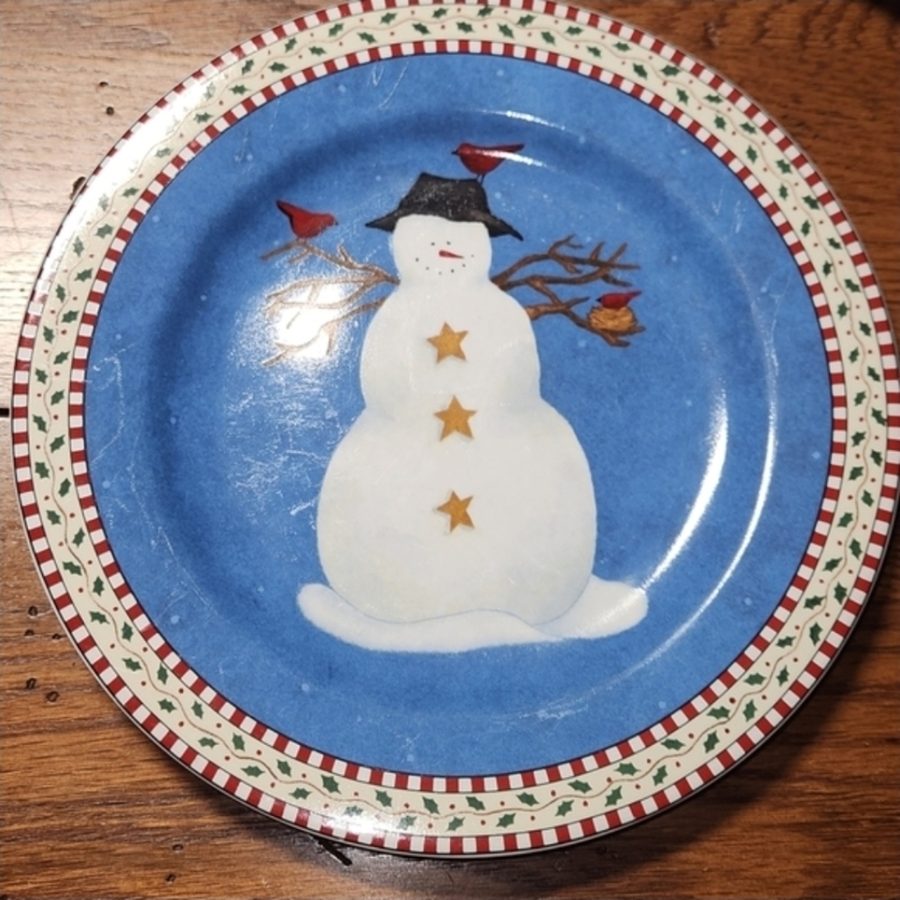 Debbie Mumm Snowman Salad Plates Set of 4 | Sakura 1998 Vintage Christmas - Picture 5 of 10